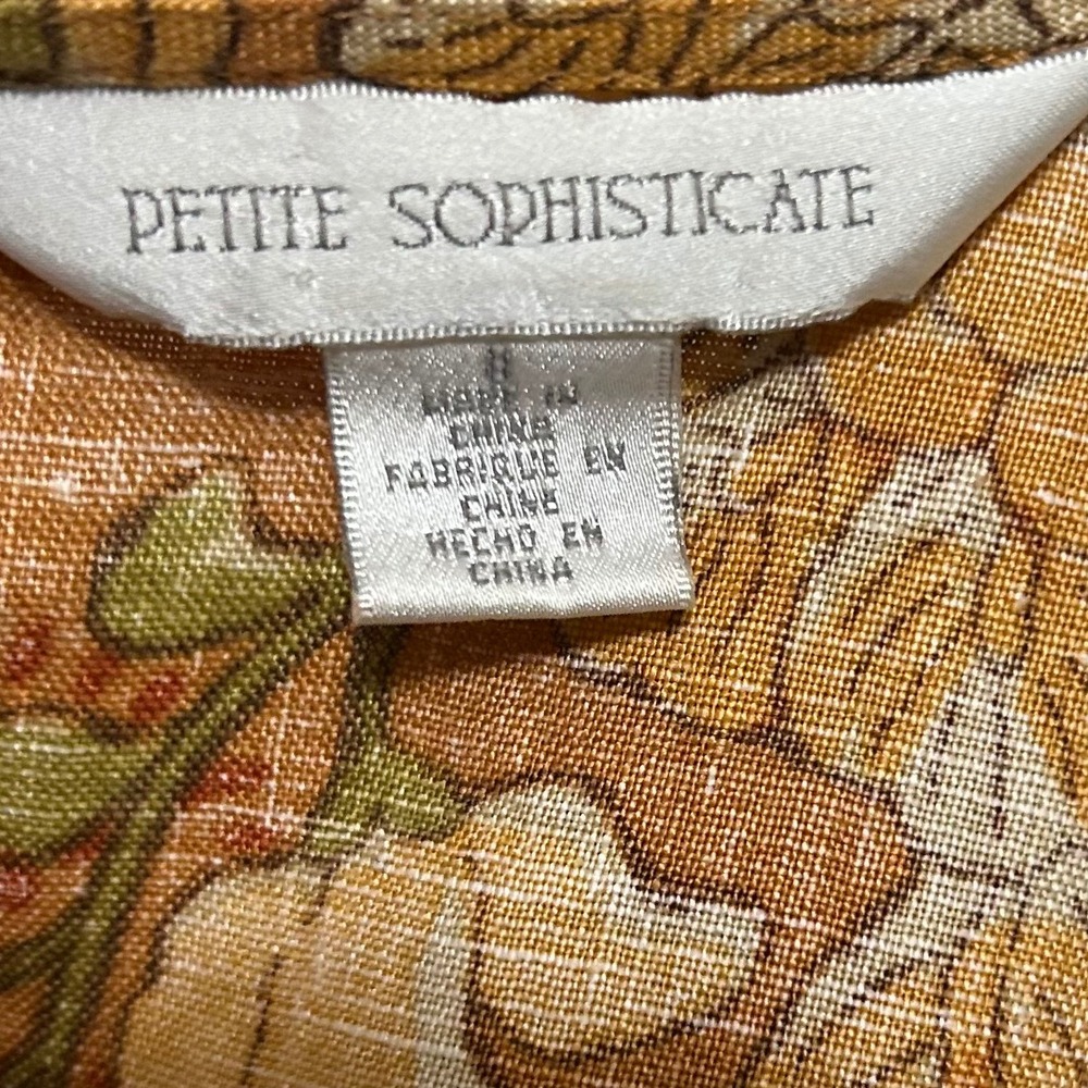 Petite Sophisticate 100% Linen Dress 8 Orange Yellow Sleeveless Floral Midi - Picture 5 of 10